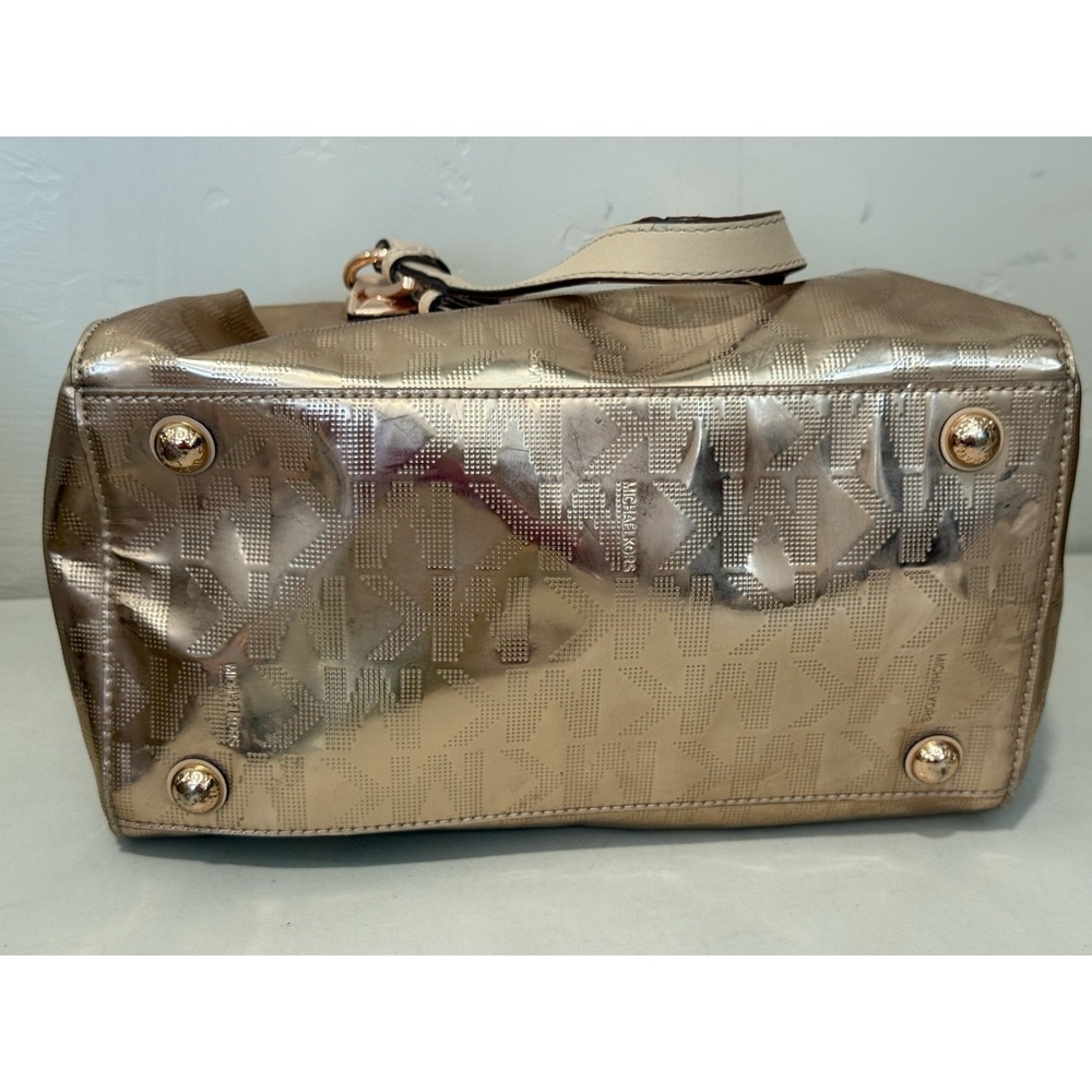 Michael Kors Grayson Satchel Rose Gold Mirror Metallic Logo Monogram Bag Y2K - Picture 16 of 16